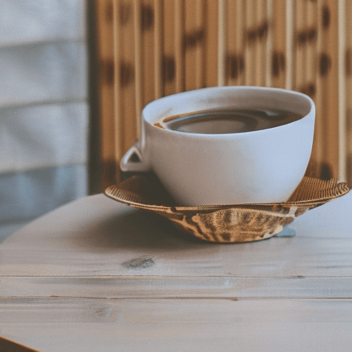 AI generated: A steaming cup of aromatic coffee ((with swirling tendrils of steam)), neatly placed on a rustic woo...