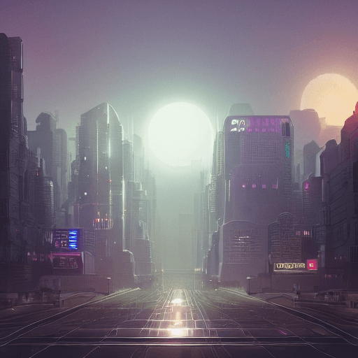 AI generated: zoomed out night lights alien megacity background inspired by artist yuri shwedoff on artstation