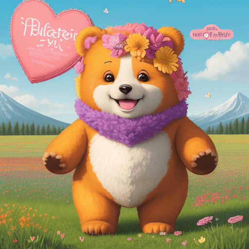 AI generated: A colorful cover illustration featuring Bella, a cheerful little bear with fluffy fur and a big, war...