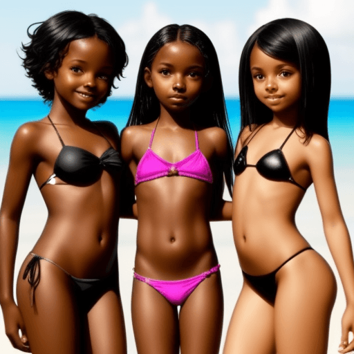 AI generated: three beautiful black girls in bikinis 11 years old