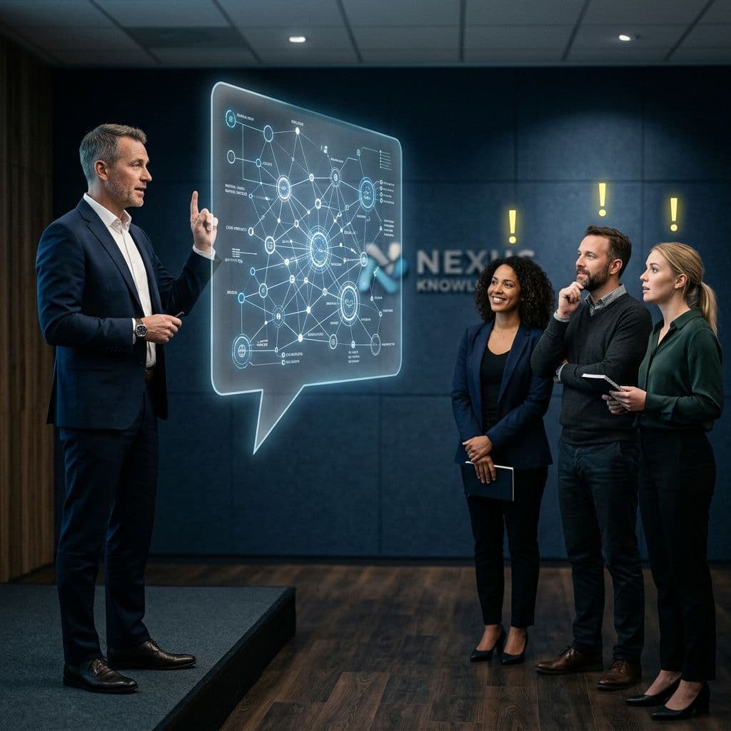AI generated: A cinematic, realistic photo of a business presentation scene with four real people against a dark b...