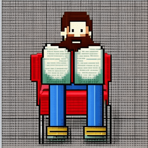 AI generated: reading book with man,pixel art