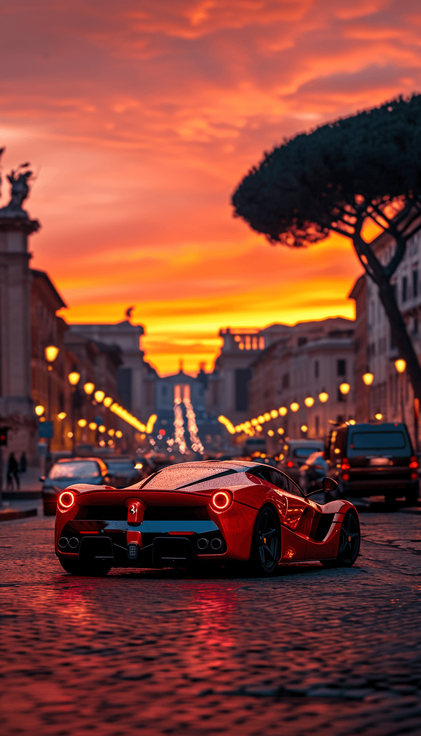 AI generated: photo of a Ferrari LaFerrari in Rome, sunrise, shot on a Sony Mirrorless camera, DSLR, 85mm lens f/4...