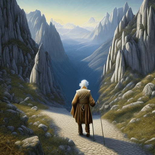 AI generated:  Ultra-detailed wise old human wizard walking in the mountains, dungeons & dragons, intricate design...