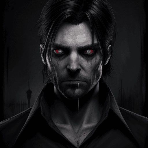 AI generated: A creepy portrait of Alan Wake's Evil Double, Mr. Scratch, a supernatural serial killer, evil doppel...