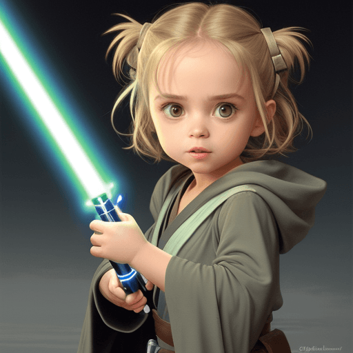 AI generated: cute jedi holding a lightsaber