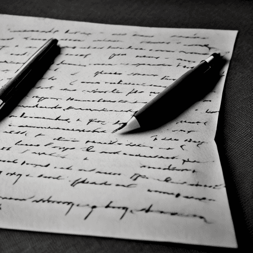 AI generated: A flimsy old hand-written note, cursive writing, fold lines. Fuzzy black and white photograph
