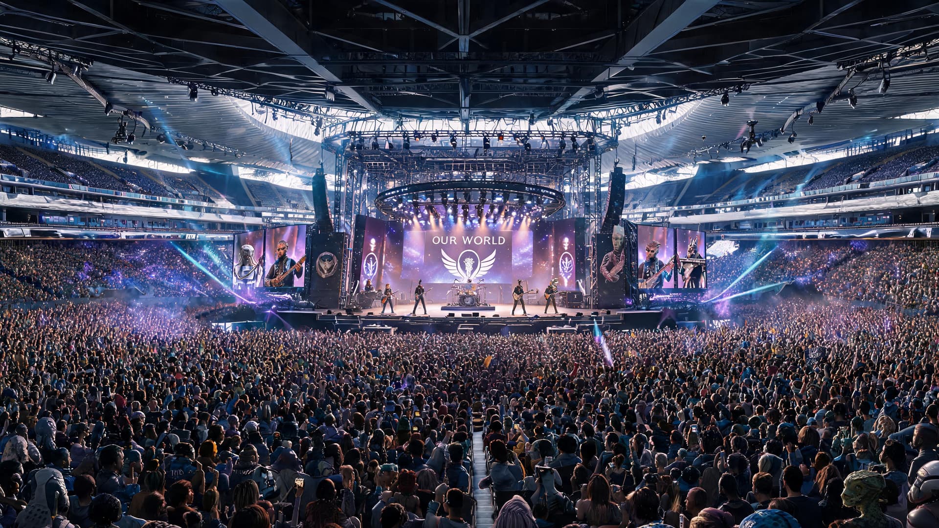 AI generated: Use the uploaded concert arenas as the reference image. Preserve the exact camera angle, stage layou...