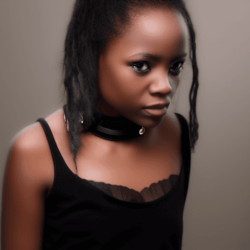 AI generated: . black girl with choker . She flirt . (((one small tattoo on girl's ass written "Marco" ))).
