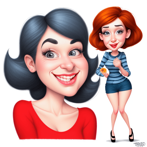 AI generated: Caricatures pencil drawing, cute woman, mid-20's, color pencils, in the style of Pixar, hilariously ...