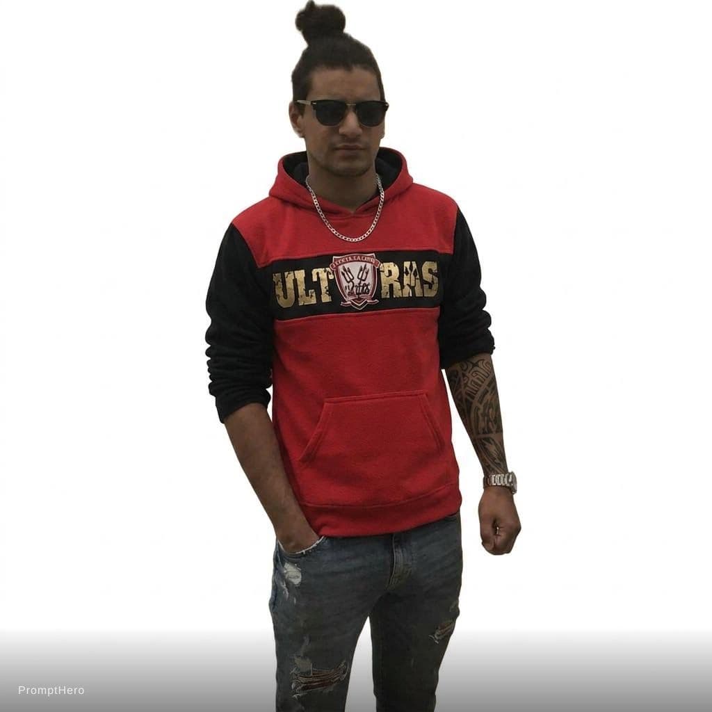 AI generated: Wear me the uploaded red hoodie and don’t change anything else
