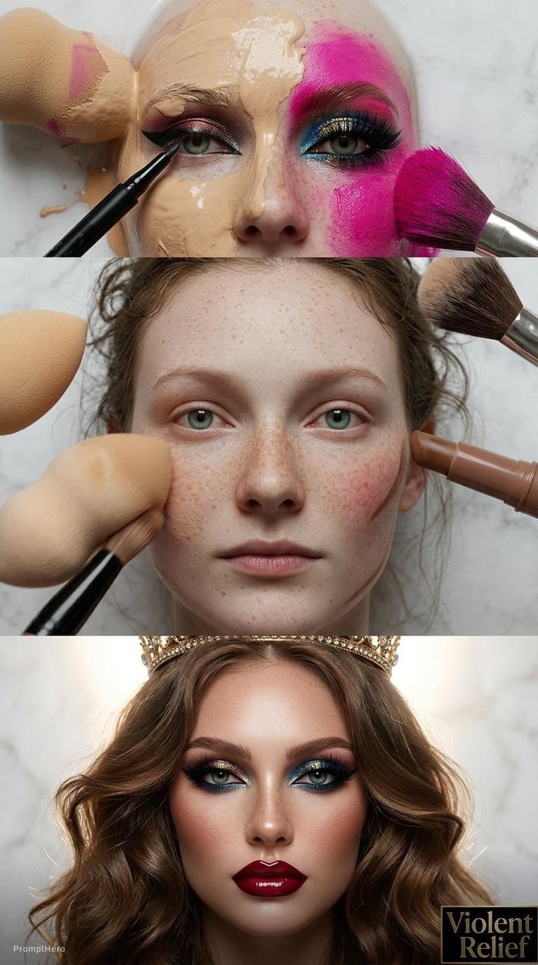 AI generated: ultra realistic cinematic beauty transformation video, hyper glamorous female model, editorial beaut...