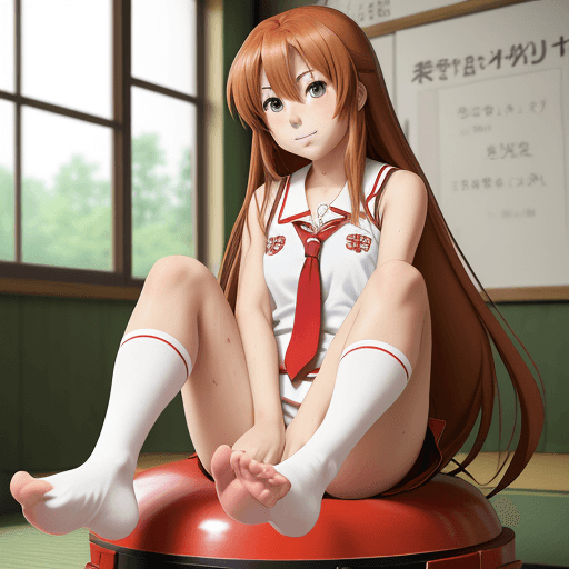 AI generated: taiga aisaka, anime, red school uniform, long hair, sit on tank, not realism, cartoon, art, soles, f...