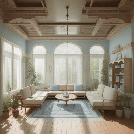 AI generated: High resolution photography interior design, dreamy sunken living room conversation pit, wooden floo...