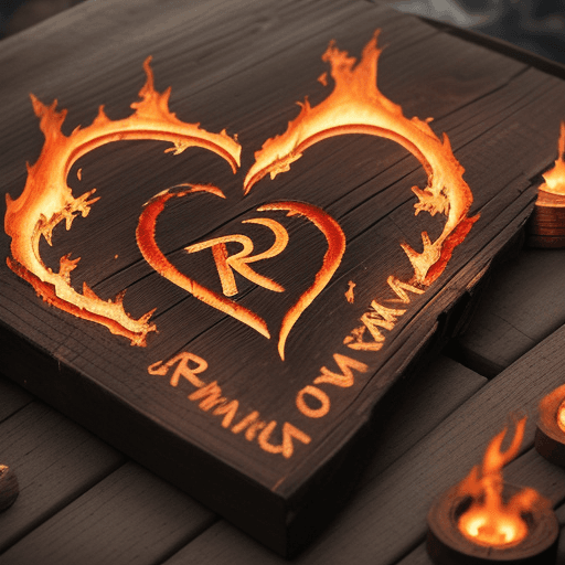 AI generated: A close-up image of a heart engraved with the letters 'RCP' in fire, resting on an old wooden board....