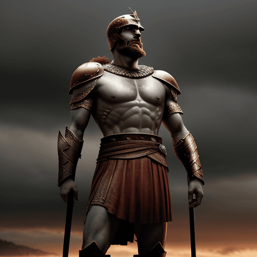 AI generated: Leonidas 1 the king of Sparta, a great warrior, stands after the battle, looking into the distance, ...
