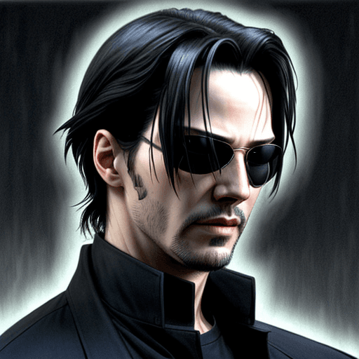 AI generated: Neo from the Matrix casting Keanu Reeves, pencil art style, hair combed back