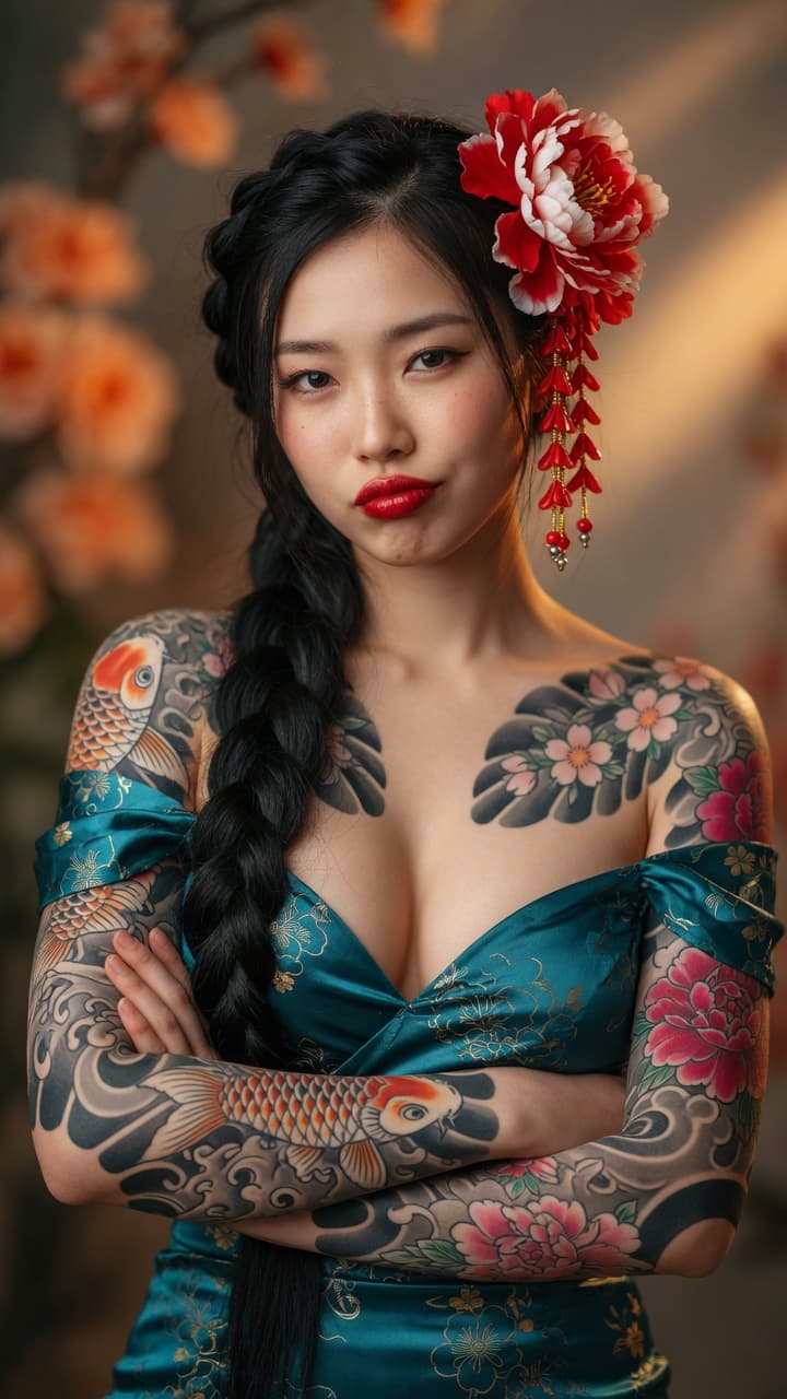 AI generated: A stunning ultra-realistic photograph of a beautiful young East Asian woman with sharp, delicate fac...