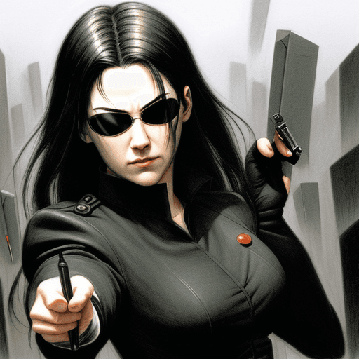 AI generated: Pencil art of Neo from the Matrix stopping bullets