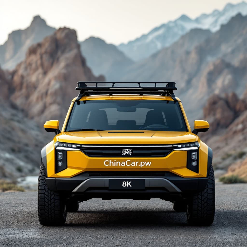 AI generated:  "Photorealistic image of a modern off-road SUV, painted in a stylish yellow color, captured in a th...