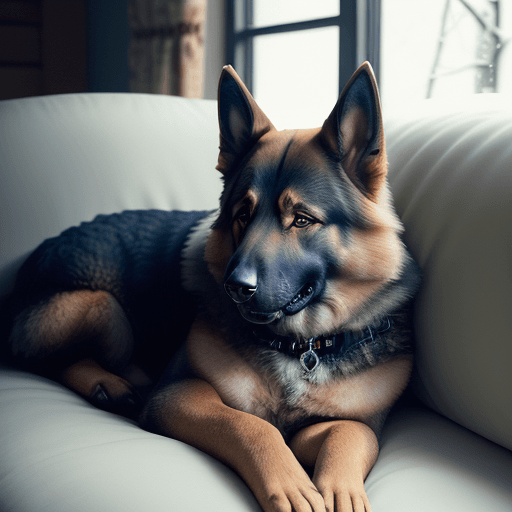 AI generated: beautiful german shepherd sleeping in a sofa in the winter, studio photography, high resolution, Cin...