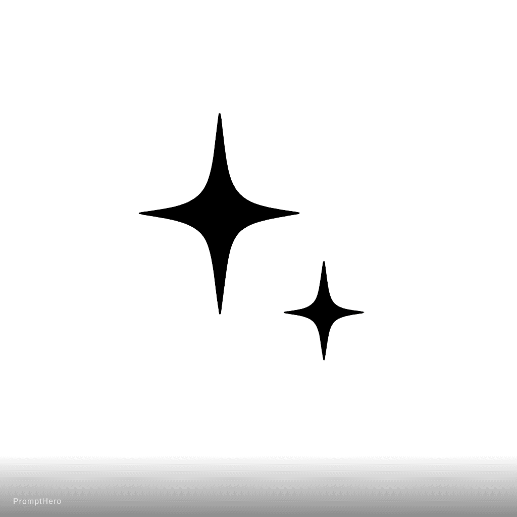 AI generated: minimal 4-point sparkle star, sharp elongated points, asymmetrical stretch, one large star and one s...