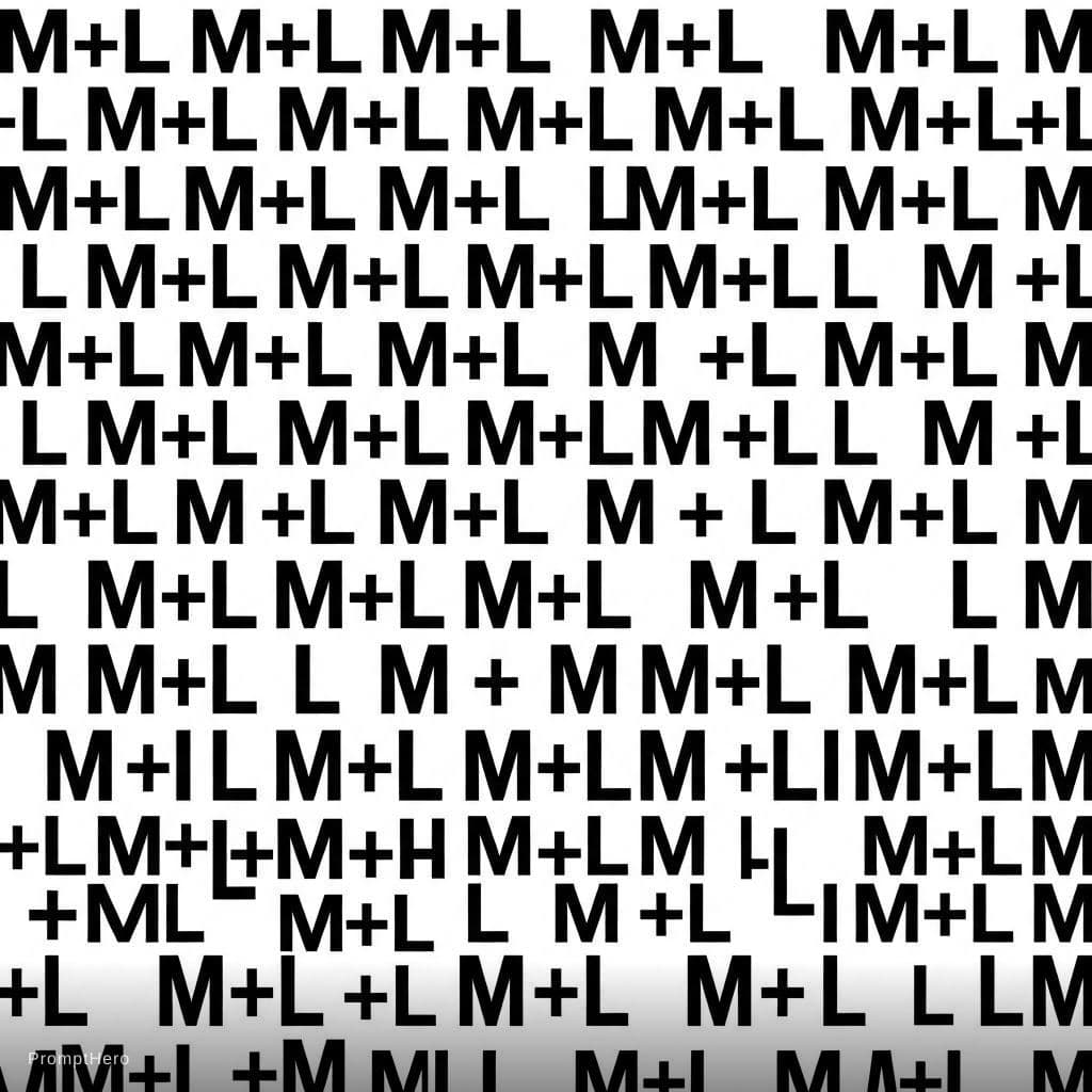 AI generated: create a pattern the text "M+L" in black on white. The pattern should fit exactly into itself on eve...