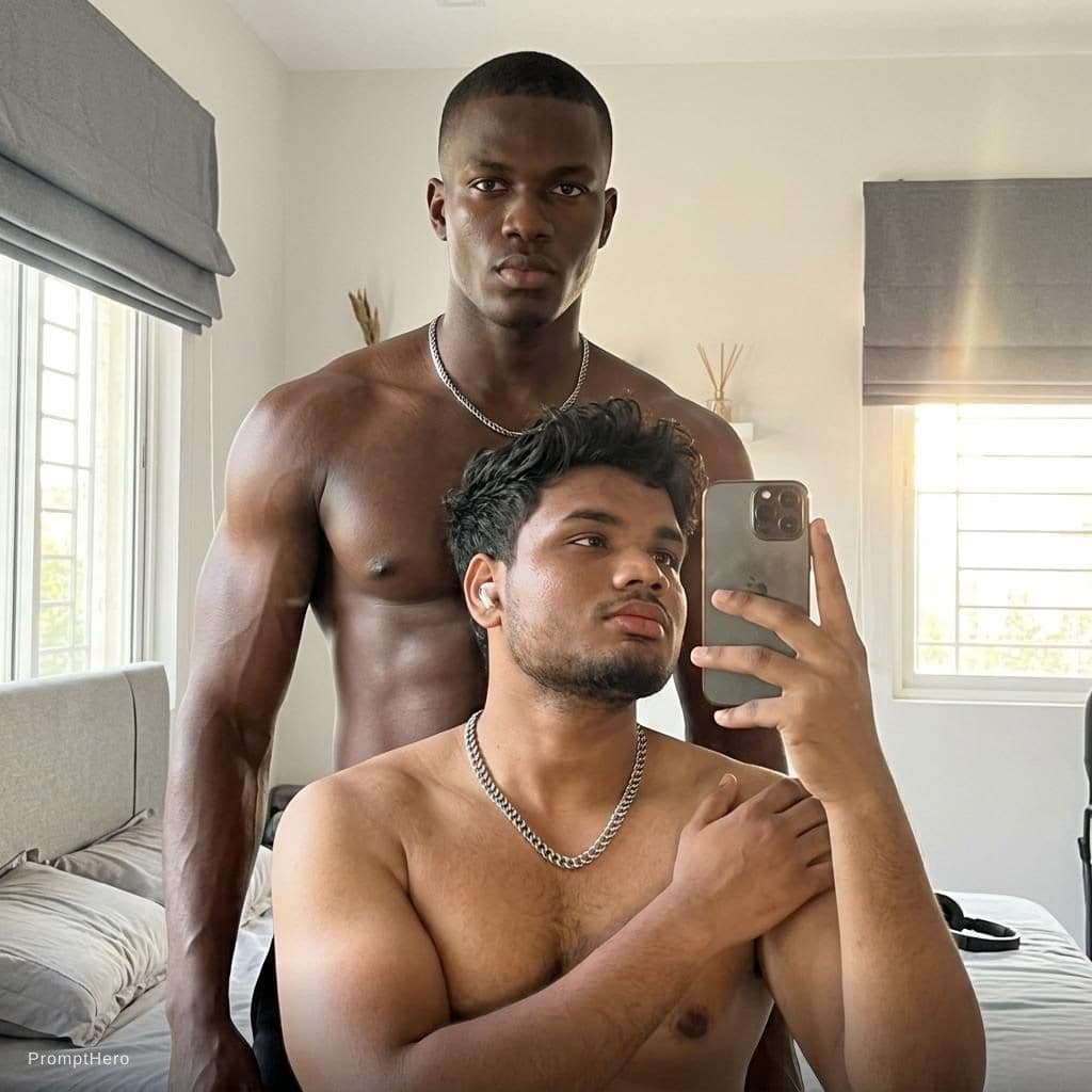 AI generated: "Hyper-realistic intimate mirror selfie photograph or video still of two extremely attractive, shirt...