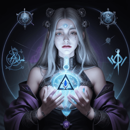 AI generated: Surreal Alchemist: An female character portrait of a master alchemist, with face surrounded by alche...