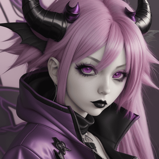 AI generated: a close up of a person with a pink hair and a purple jacket, demon anime girl, anime monster girl, d...