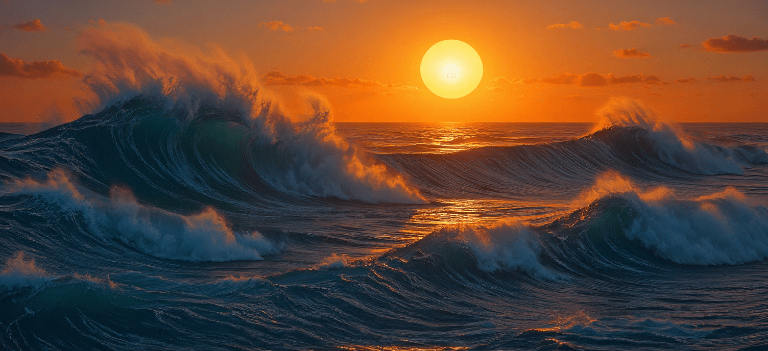 AI generated: SAME IMAGE ,SAME SIZE BUT REPLACE THE SUN WITH A SHINING COLORFULL SUNSET, more lightning