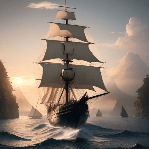 AI generated: Photo of a ultra realistic sailing ship, dramatic light, pale sunrise, cinematic lighting, battered,...