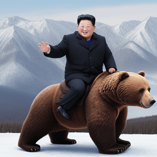 AI generated: image kim joung un on a bear like putin
