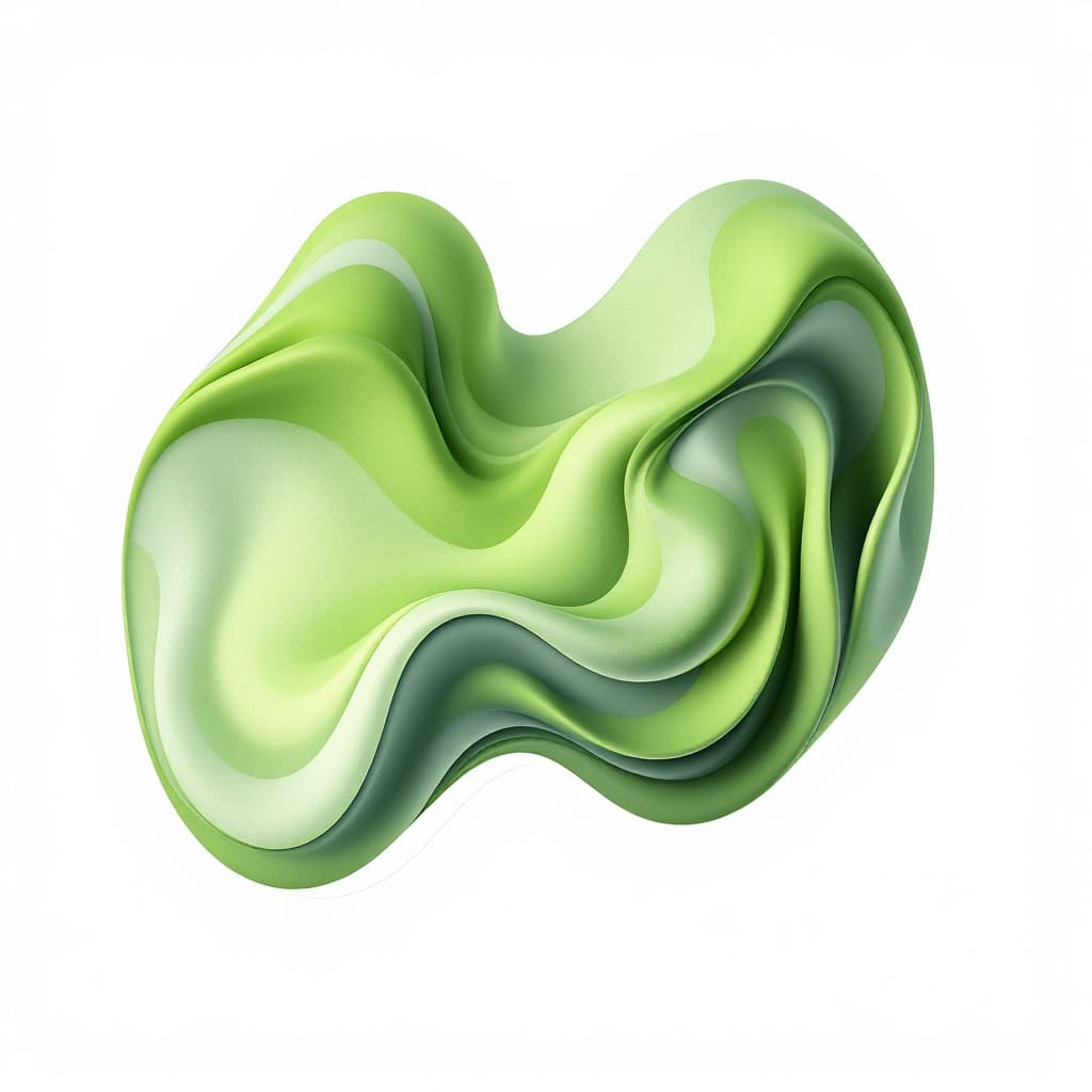 AI generated: A fluid composition with pure, clean soft green tones. Design a single, smooth organic shape that fl...