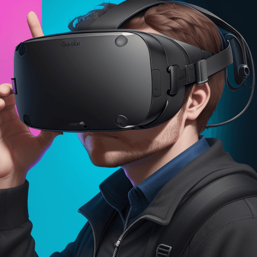 AI generated: person using the oculus rift quest 2, in his hands he has a joystick