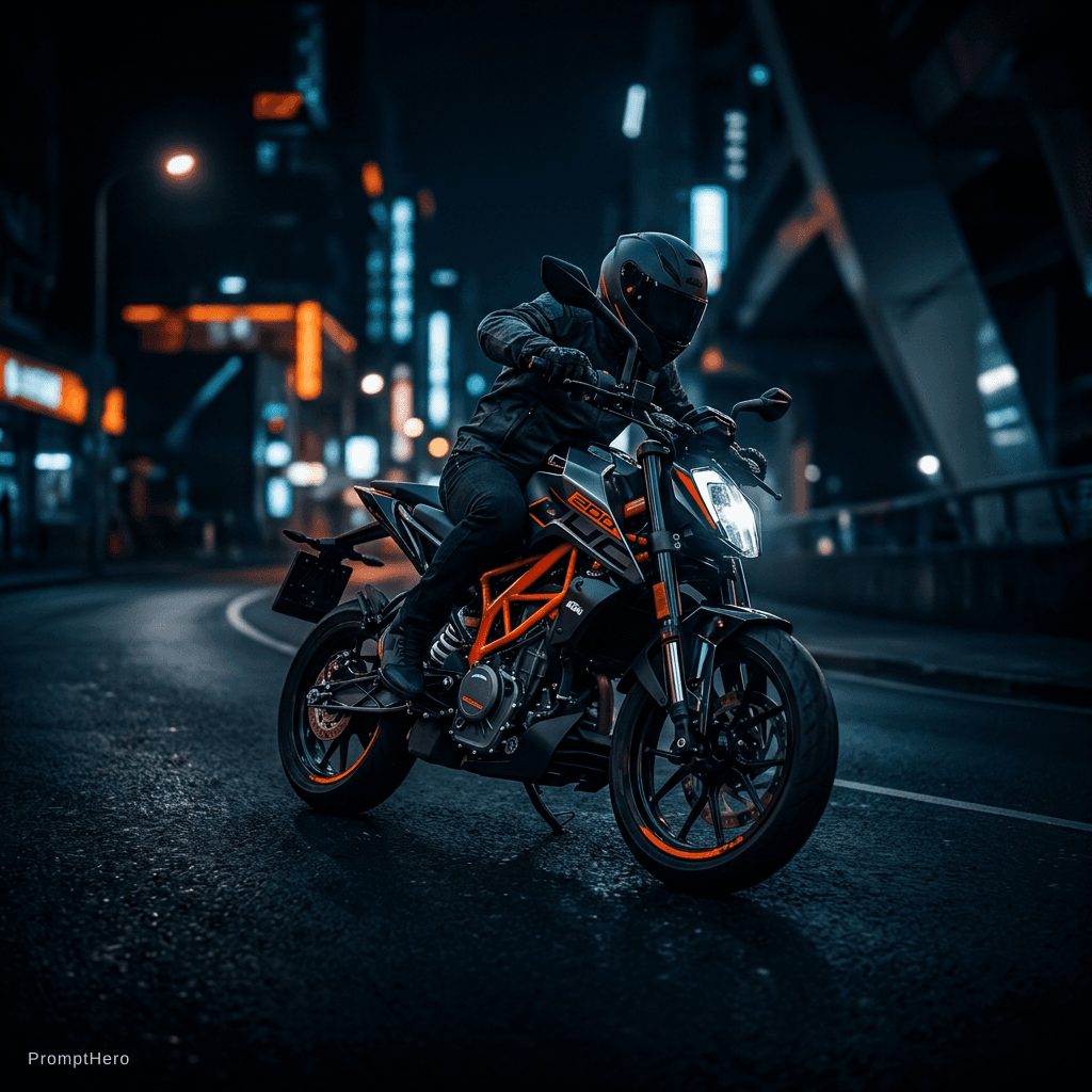 AI generated: Depth effect black wallpaper with duke 200 
