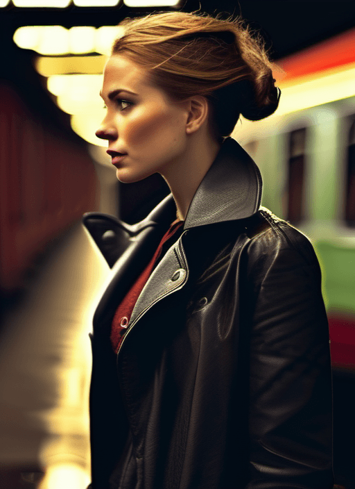 AI generated: (masterpiece, highres), ultra realistic photography of a young german woman at a lost train platform...
