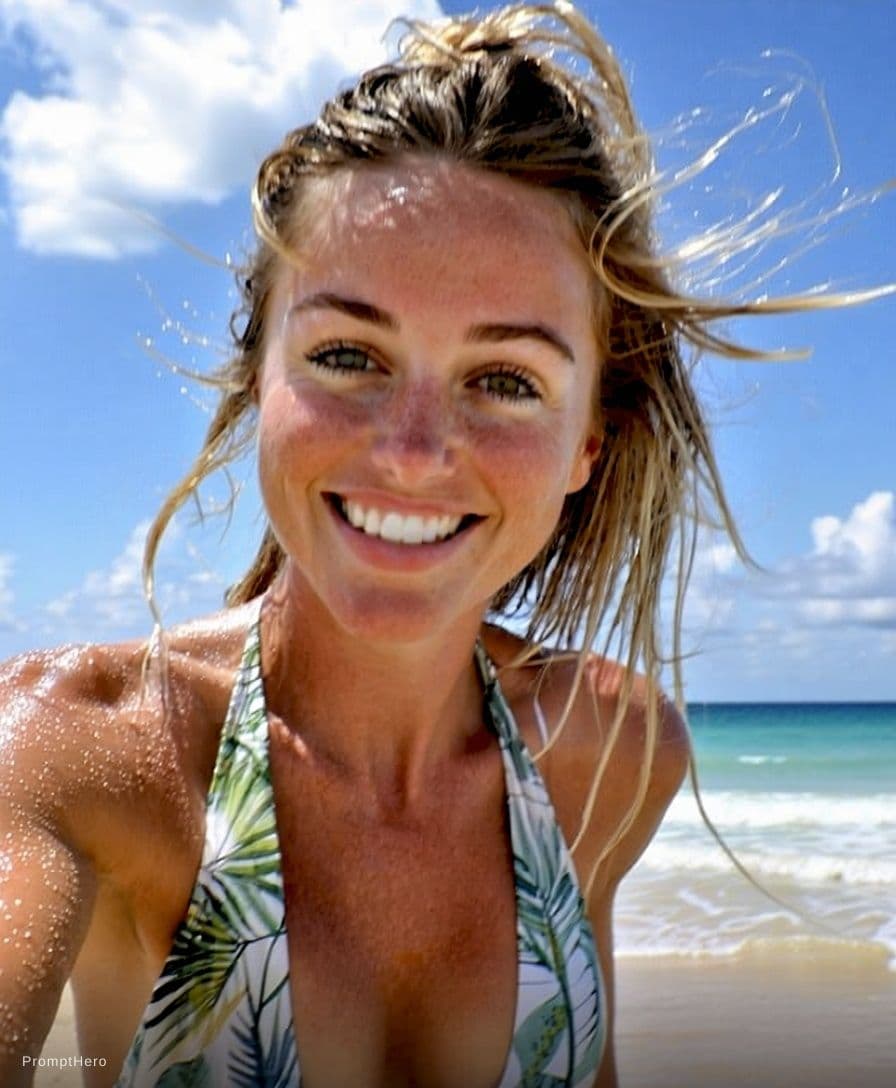 AI generated: Playing on beach. Bouncing boobs