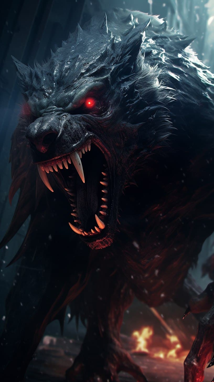 AI generated: Big bad wolf died the ether of rage. twisted lovecraftian horror. concept art. artstation. digital r...