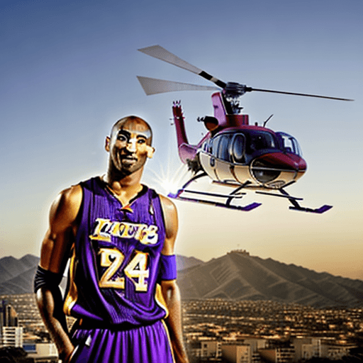 AI generated: Image of kobe bryant with a helicopter in the background 