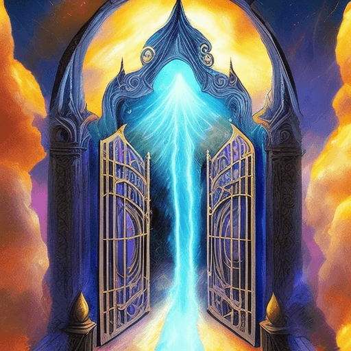 AI generated: a comics rendition inspired by the fantasy artist Neil Gaiman, showcasing the majestic gates of heav...