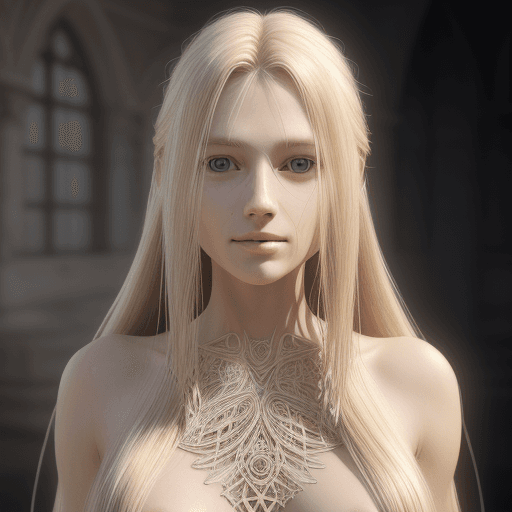 AI generated: Bare skin, stripped, long hair, hair, smooth hair, blonde hair, European, blissful, happy, natural, ...