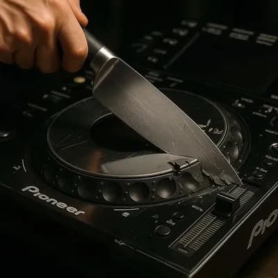 AI generated video: animate cutting the cdj