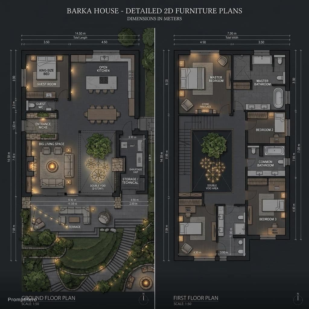 AI generated: Generate 2D plans architectural create his is my barka house, you already generate to me these persp...