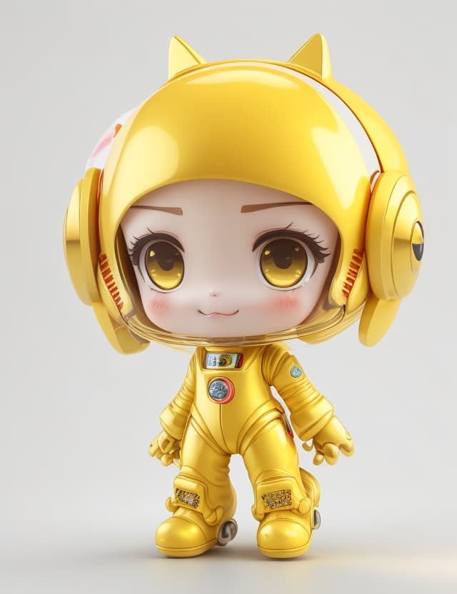 AI generated: 3D animation character minimal art toy , chibi girl , gold and yellow chinese dragon  astronaut,bala...