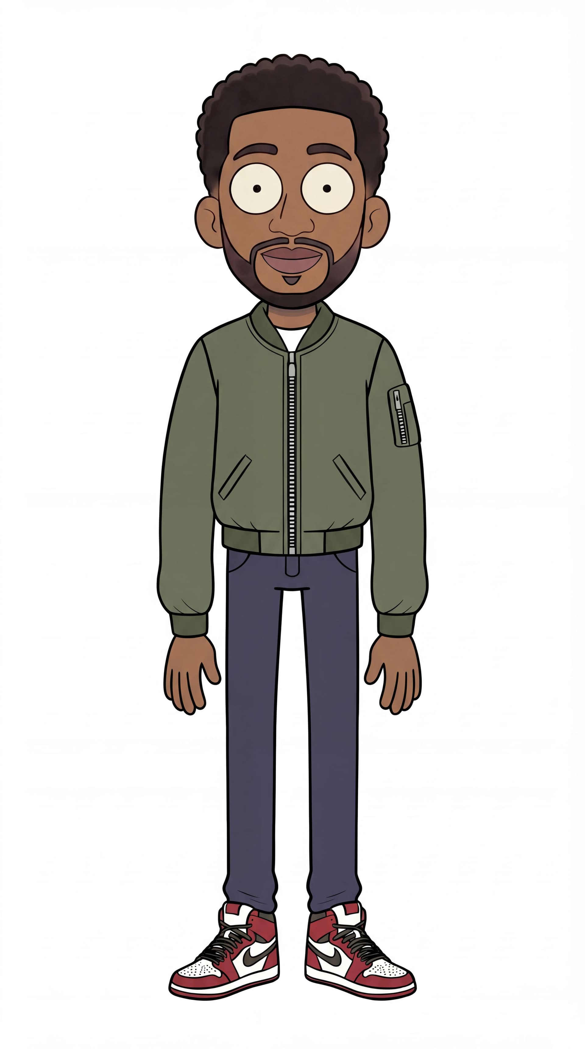 AI generated: can you straigthen arms. and if you can match the head proportions like the reference image just the...