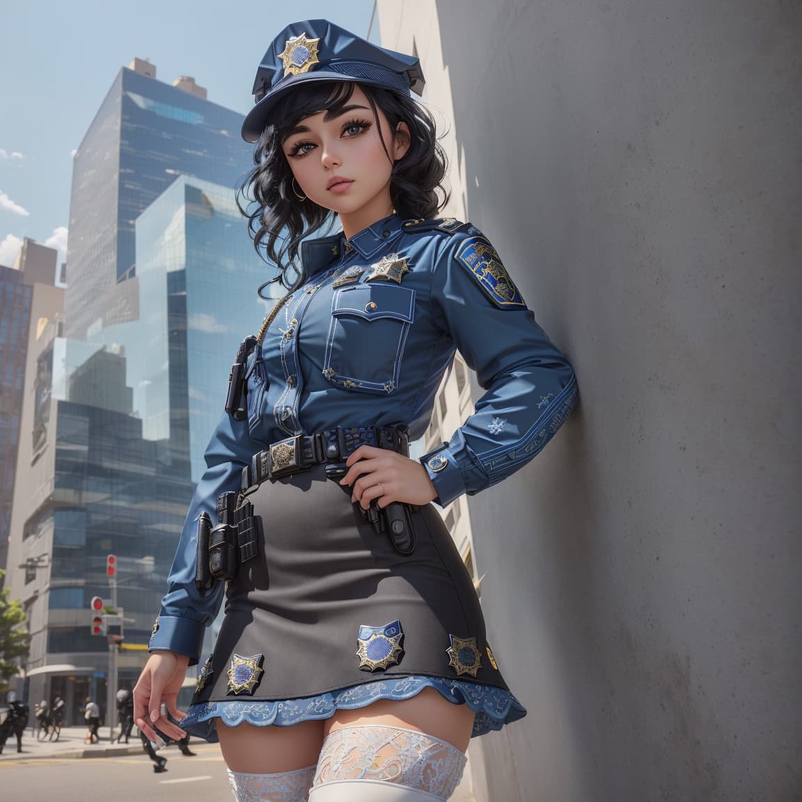 AI generated: Riley reid, full  body, (highly detailed :1.5), (((highly detailed police  jacket))), (( Highly deta...