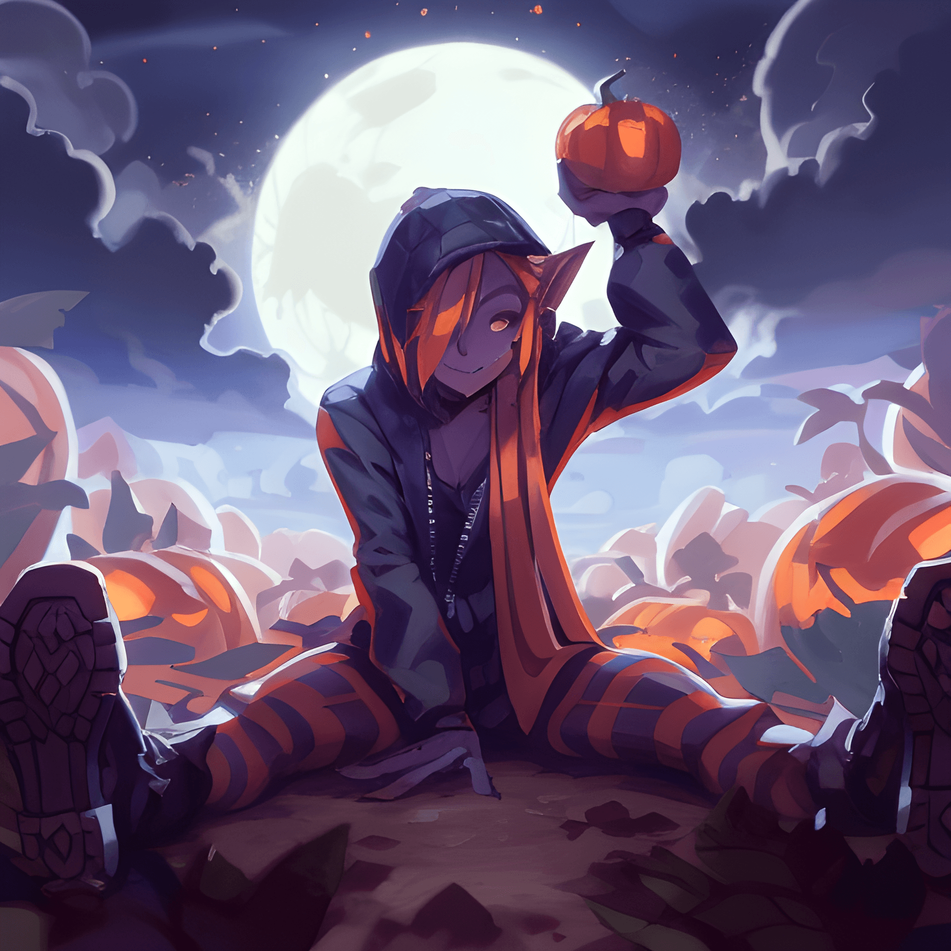 AI generated: a person sitting on top of a pile of pumpkins, by Shitao, pixiv contest winner, digital art, hearths...