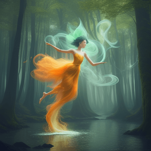 AI generated: A long shot leaves floating in the air. In the background there is a large magical forest, in the st...