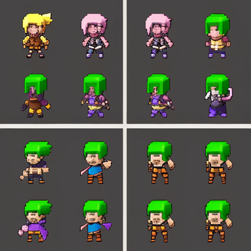 AI generated: game character sprite sheets for arcade, platformer, casual, RPG